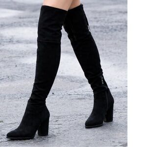 Marc Fisher LTD Women's Yahila Faux Suede Over The Knee Boots Black Size 8.5”